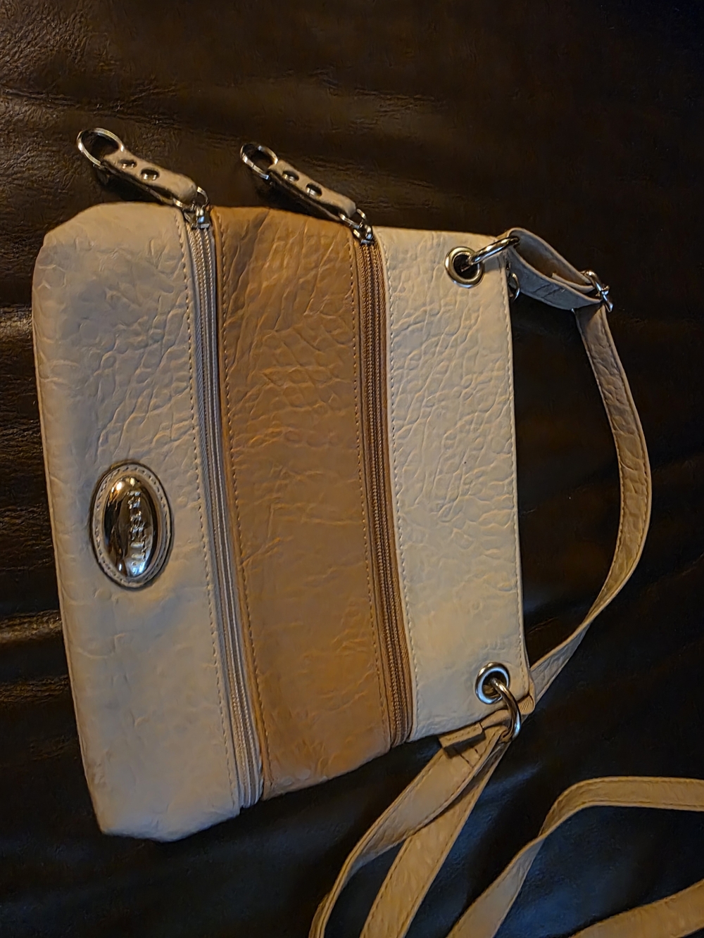 Rosetti Two-Tone Crossbody Bag in Cream and Tan